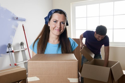 Securely packed boxes labeled for a safe home relocation